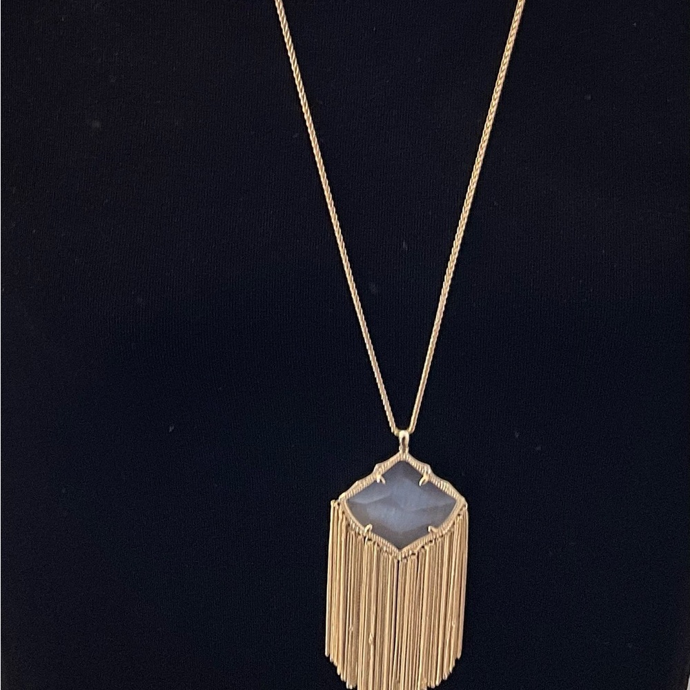 Kendra Scott Kingston Slate Cat’s Eye Necklace - NWT - Rhodium - Picture 2 of 8
